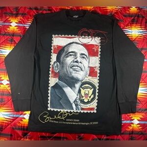 Vintage Gazy Barack Obama T Shirt Long Sleeve Rap Tee Men's Black Medium USA